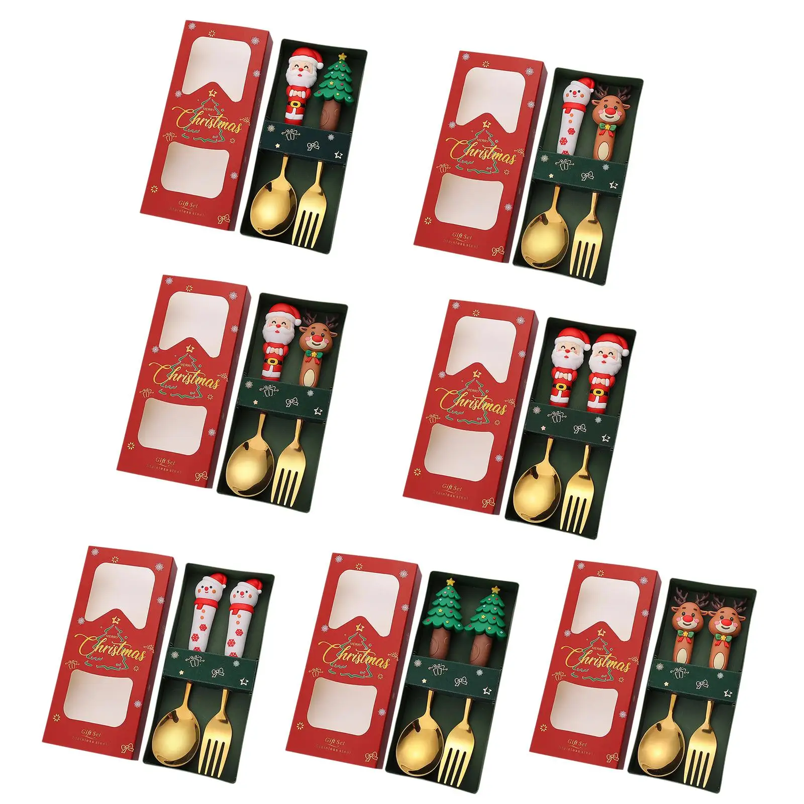 Christmas Spoons Forks Set Reusable Tea Spoons Stainless Steel Dessert Spoons Forks for Christmas Party Xmas Daily Use Dessert