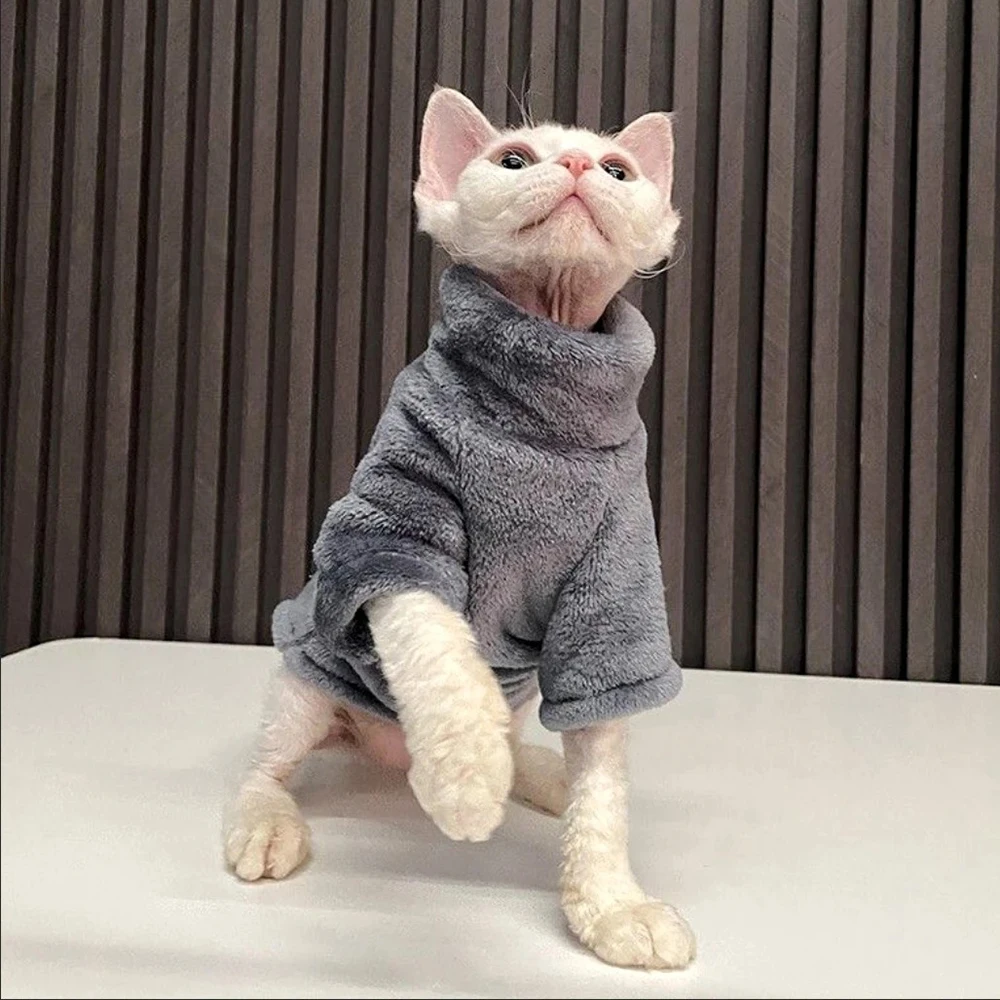 Moda Sphynx gato sudadera sin capucha cálido grueso invierno jerseys para mascotas ropa para gatitos trajes ropa para gatos sphynx - imagen 5