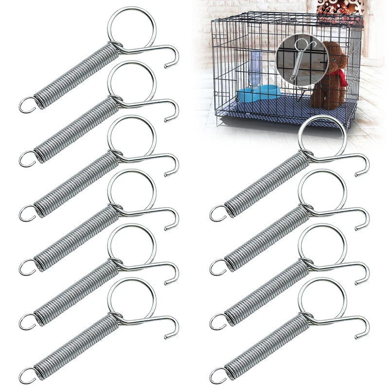 Gancho de resorte para puerta de jaula de 8,5 cm, accesorios de jaula de Metal, ganchos, resorte de fijación de tensión resistente para jaulas de alambre de conejo/pájaro/Hamster, 5/10 Uds.