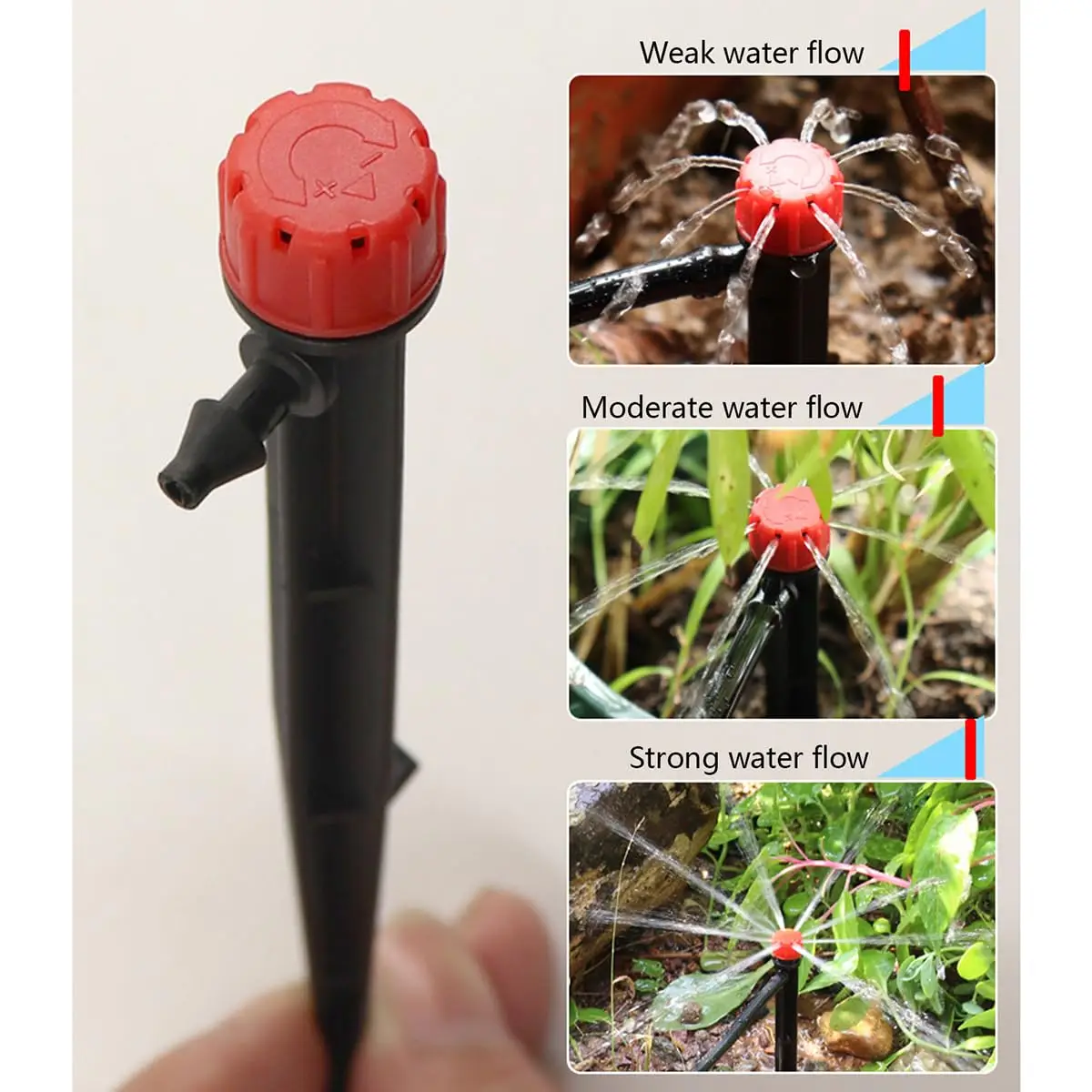 50 emisores de goteo para tubería de riego por goteo de 1/4" ajustable 360 °   Goccionadores de flujo de agua en estaca de flecha de 13 cm para riego de jardín - imagen 5