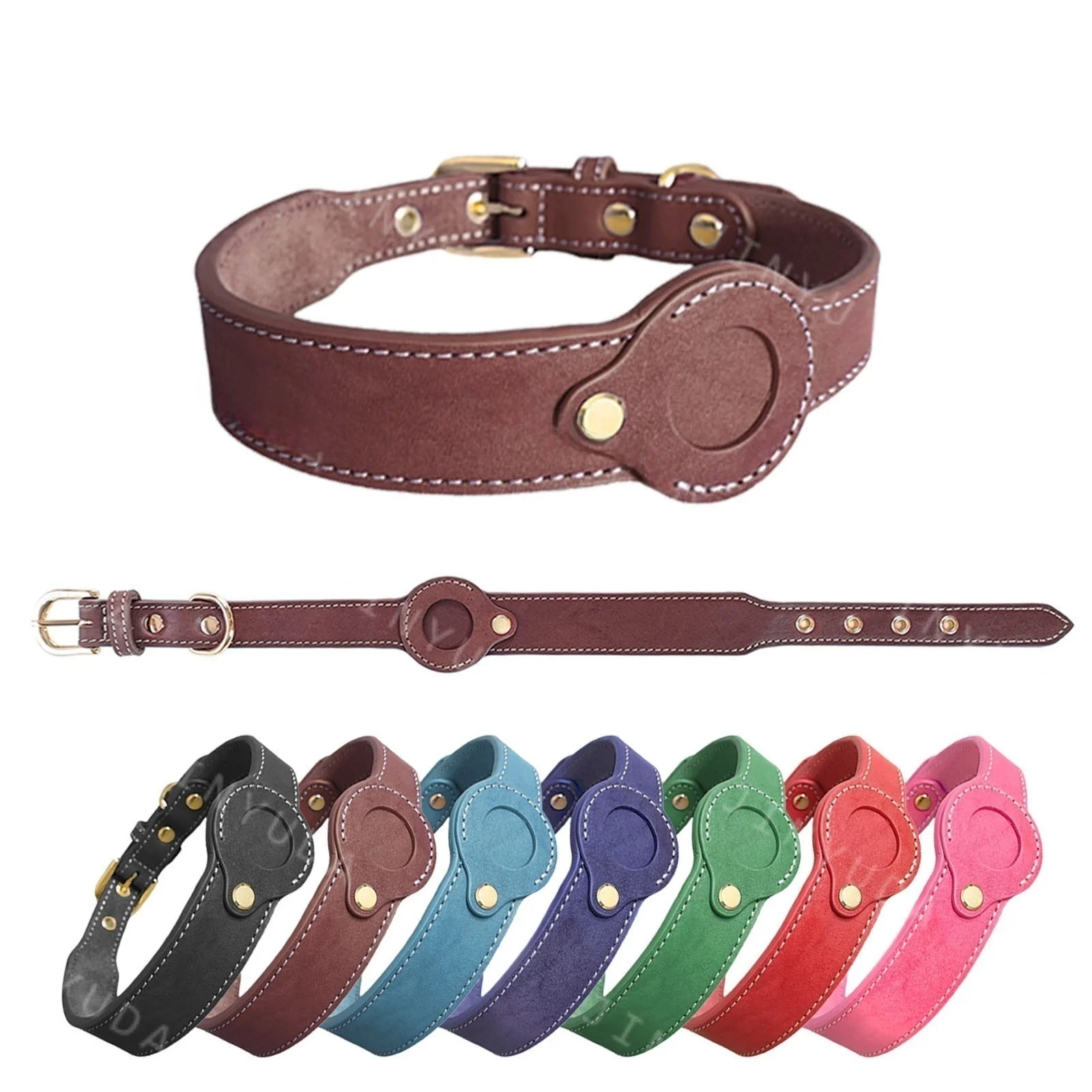 Collar de cuero para perro AirTag, Collar para mascotas hecho a mano auténtico y resistente con soporte para etiqueta de aire, collares ligeros con GPS para mascotas