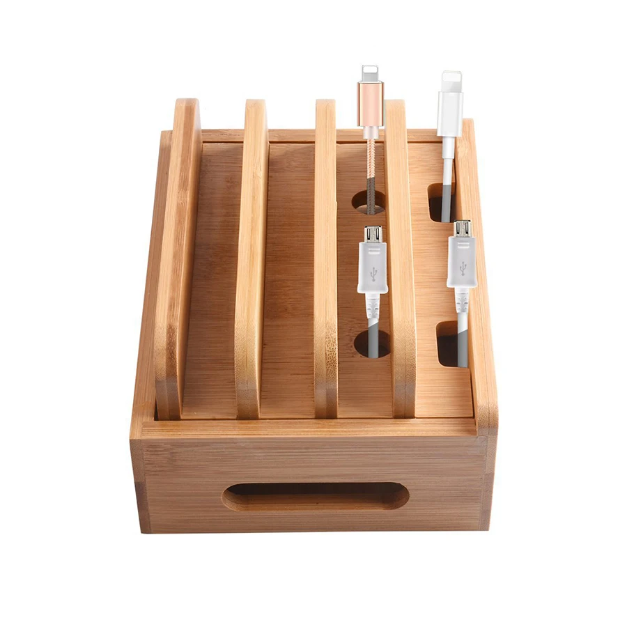 Soporte de bambú para cargar móvil y tablet, estación organizadora - imagen 2