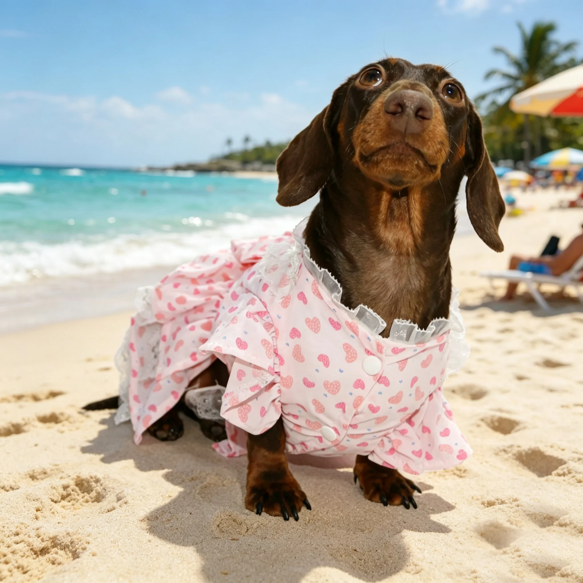 Vestido floral verano para perro salchicha: lazo rosa y azul