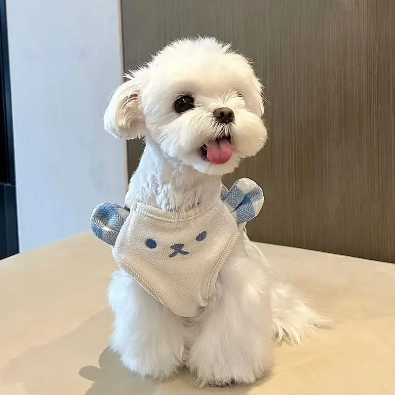 Camiseta sin mangas a cuadros para otoño/invierno para mascotas, ropa bonita para el hogar, abrigo bordado bonito de terciopelo fino, ropa para cachorros pequeños