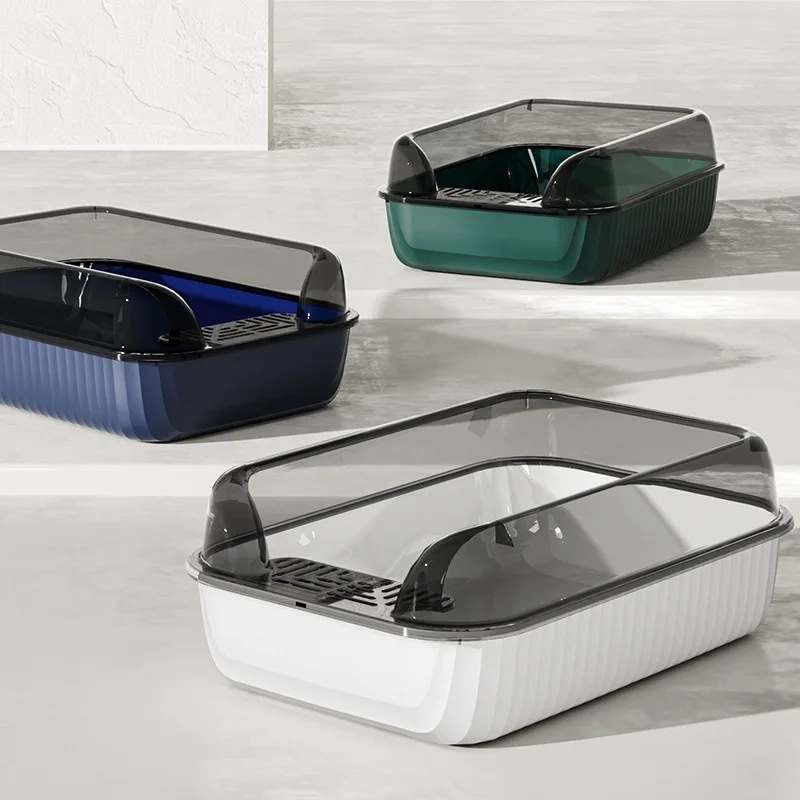 Caja de arena Simple para gatos, desodorante semicerrado y a prueba de salpicaduras, fácil de limpiar, lavabo grande de entrada superior para merda de gato, inodoro para mascotas - imagen 4