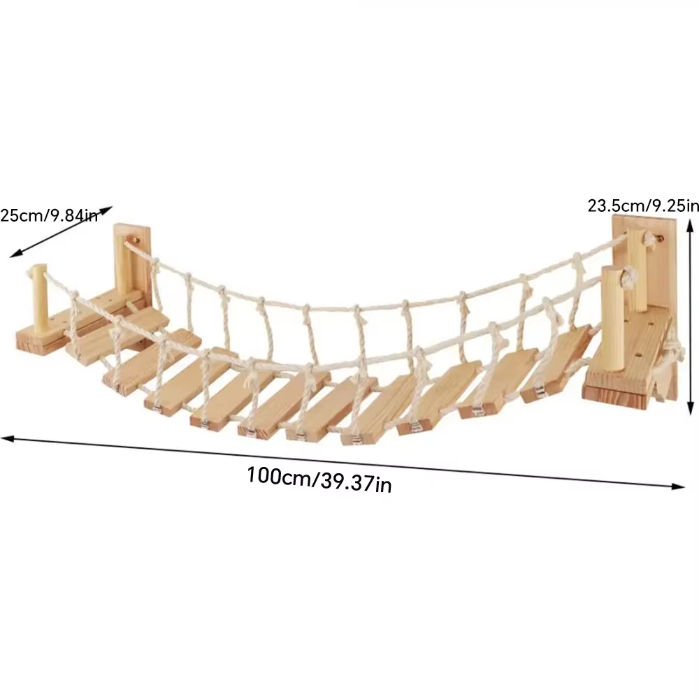 Escalera sisal para gatos de pared con peldaños y puente colgante