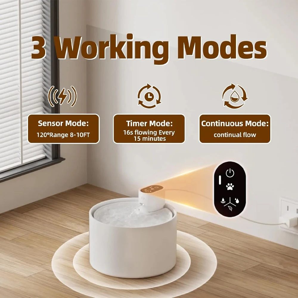 Fuente de agua automática de cerámica para gatos, dispensador de agua inalámbrico para mascotas con pantalla de temperatura y nivel de agua, bebedero para mascotas, 2,3l
