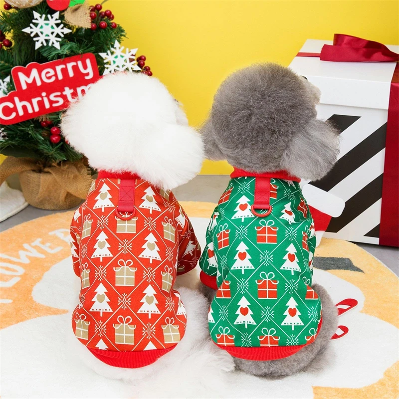 Sudadera de lana suave para cachorros pequeños y medianos, ropa cálida de Navidad para fiesta, ropa para gatos, caja de regalo con estampado, trajes para perros de compañía de Año Nuevo