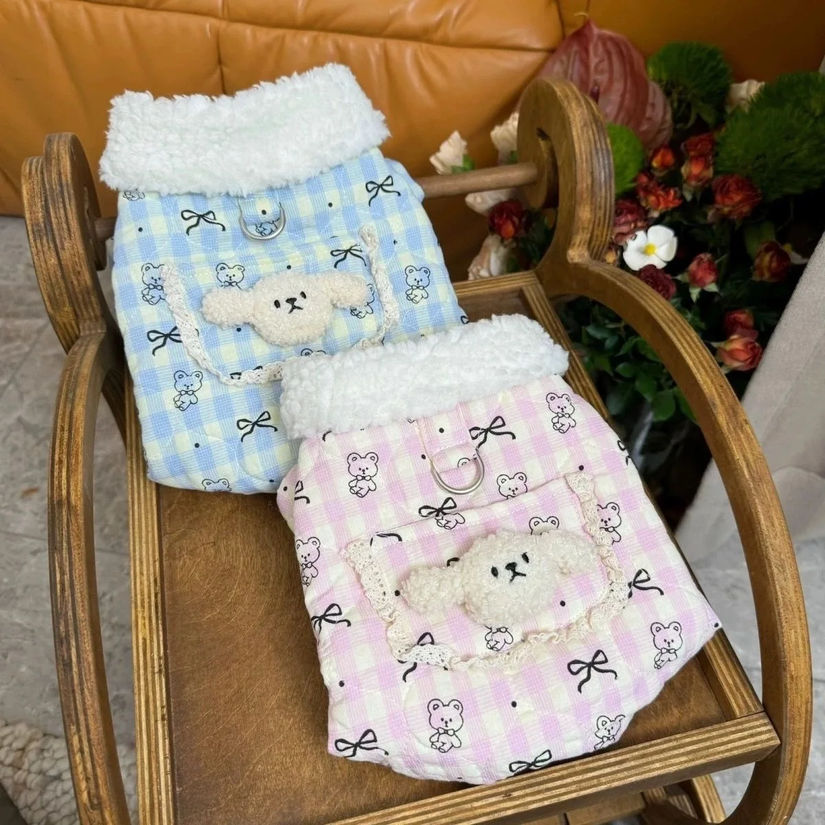 Collar de felpa para mascotas, mono de cuatro patas de felpa, pantalones de cuatro patas para perros, abrigo grueso de tracción para perros, ropa para cachorros, otoño e invierno - imagen 2