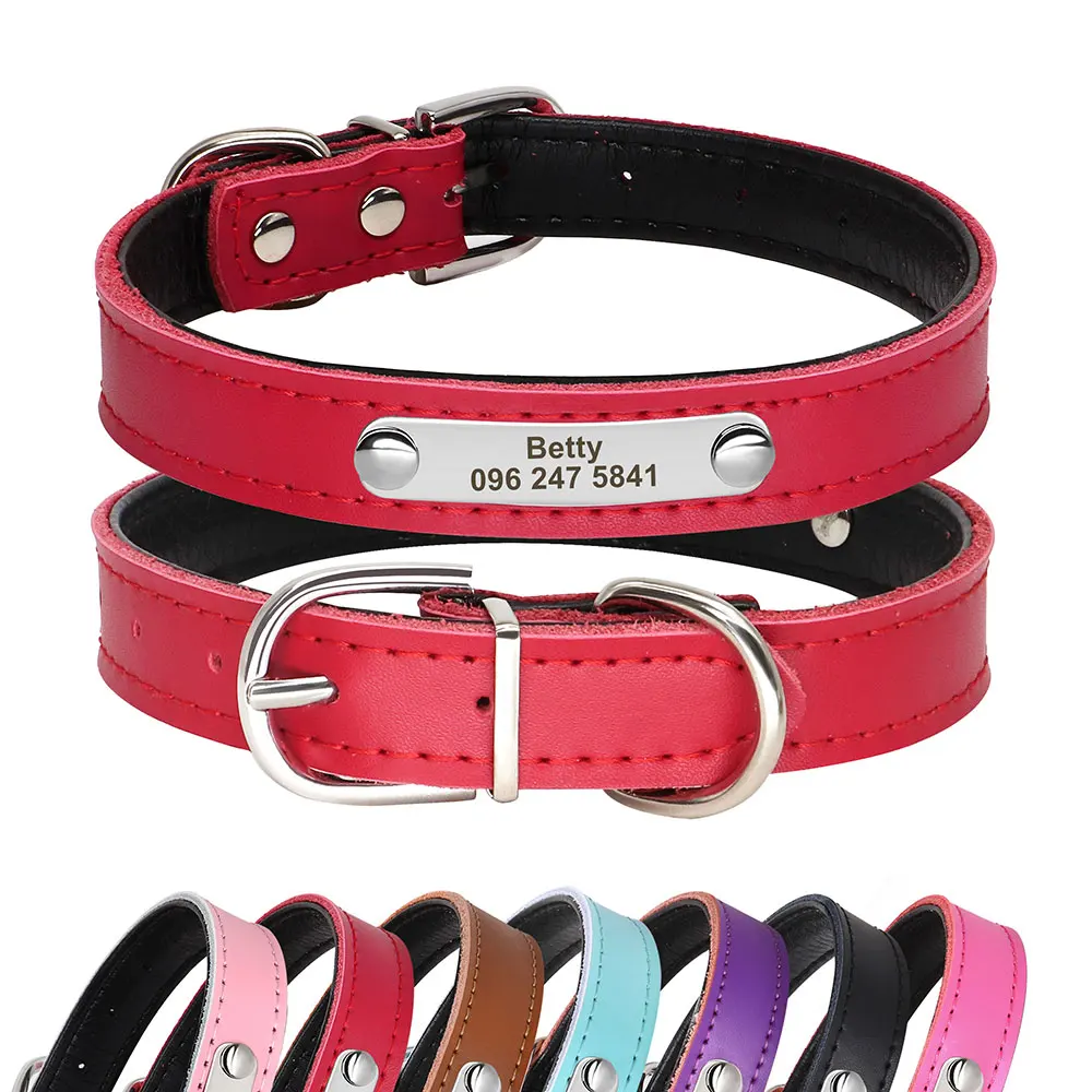Collares de cuero suave para perros, collares personalizados para cachorros y gatos, Collar de identificación con nombre personalizado para mascotas, grabado gratis para perros pequeños y medianos, Chihuahua - imagen 3