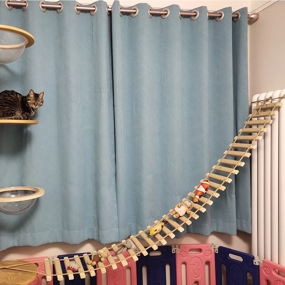 Puente para gatos, jaula de Sisal, escalera de cuerda de madera, muebles para mascotas, rascador de escalones, poste, juguetes para gatitos, árbol de varios tamaños