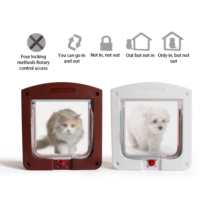 Puerta con solapa para gato de 2 colores con cerradura de seguridad de 4 vías, interruptor controlable, puerta de plástico ABS transparente para cachorros y gatitos, puerta de seguridad - imagen 3