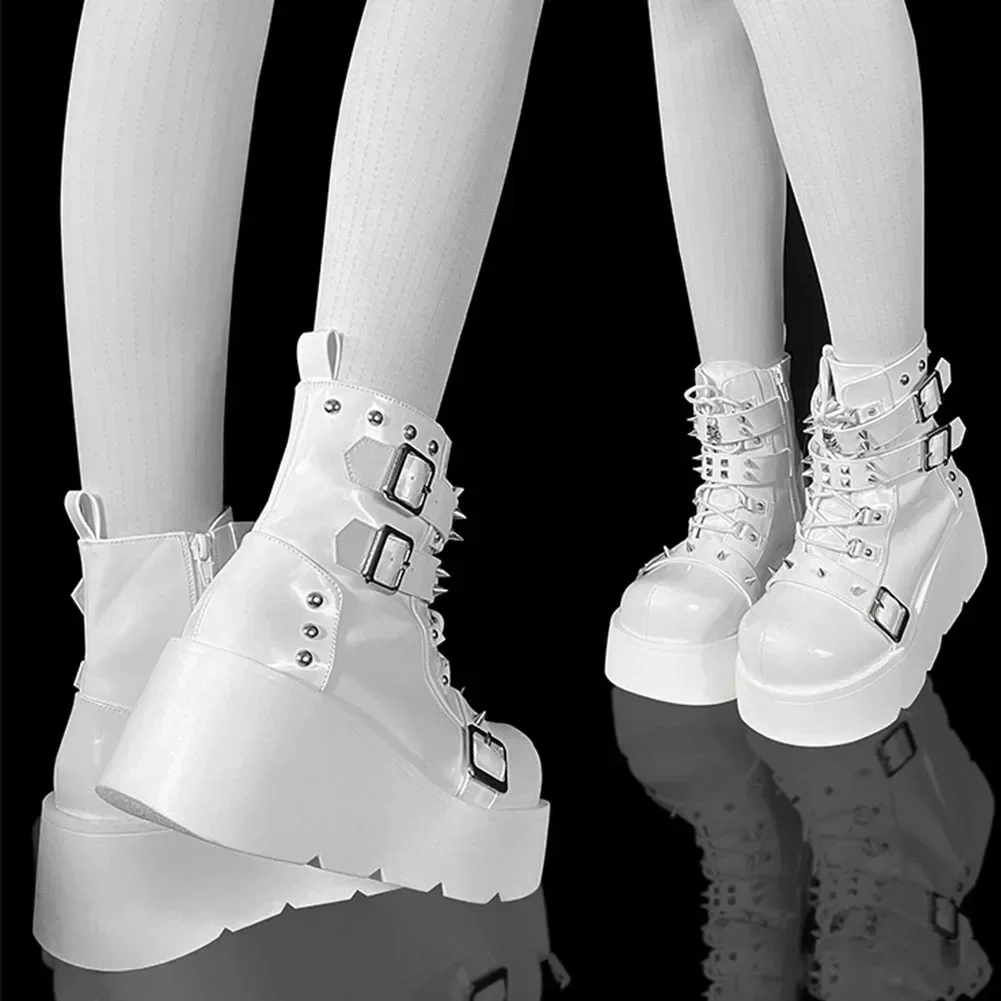 Nuevo estilo gótico plataforma vampiro Cosplay mujeres botas a media pantorrilla 2024 cuñas de invierno cómodas botas de motocicleta zapatos - imagen 5