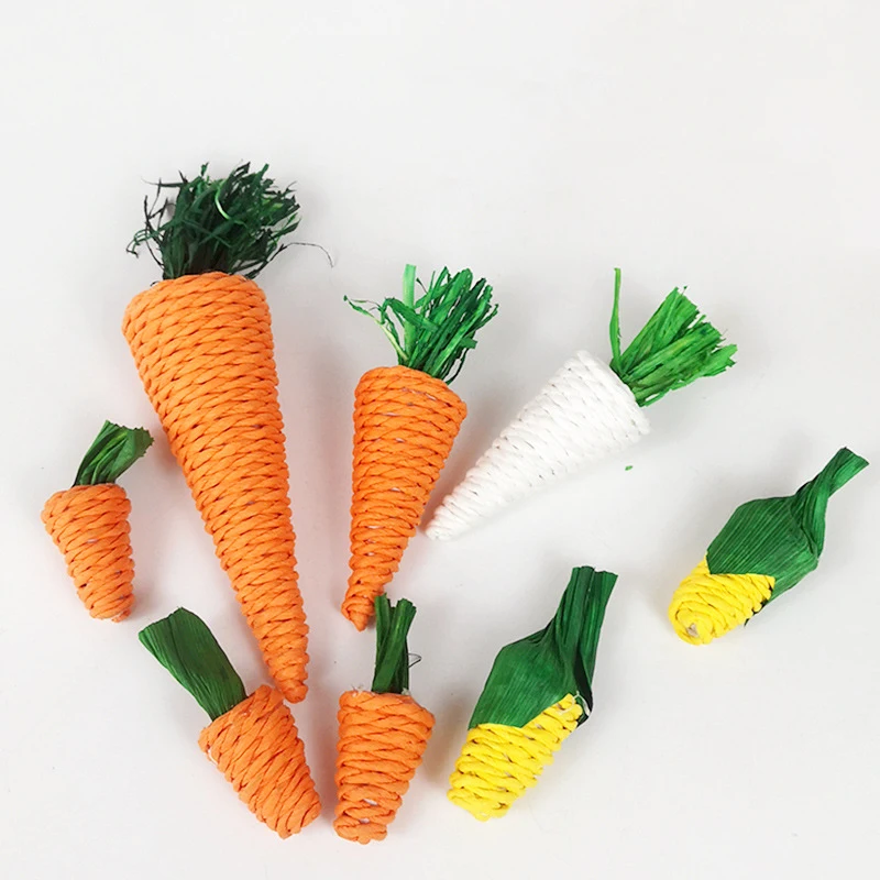 Juguetes para masticar para mascotas con forma de vegetales comestibles, planta tejida de rábano para animales pequeños, conejos, hámster, juguete, suministros de accesorios para mascotas - imagen 4