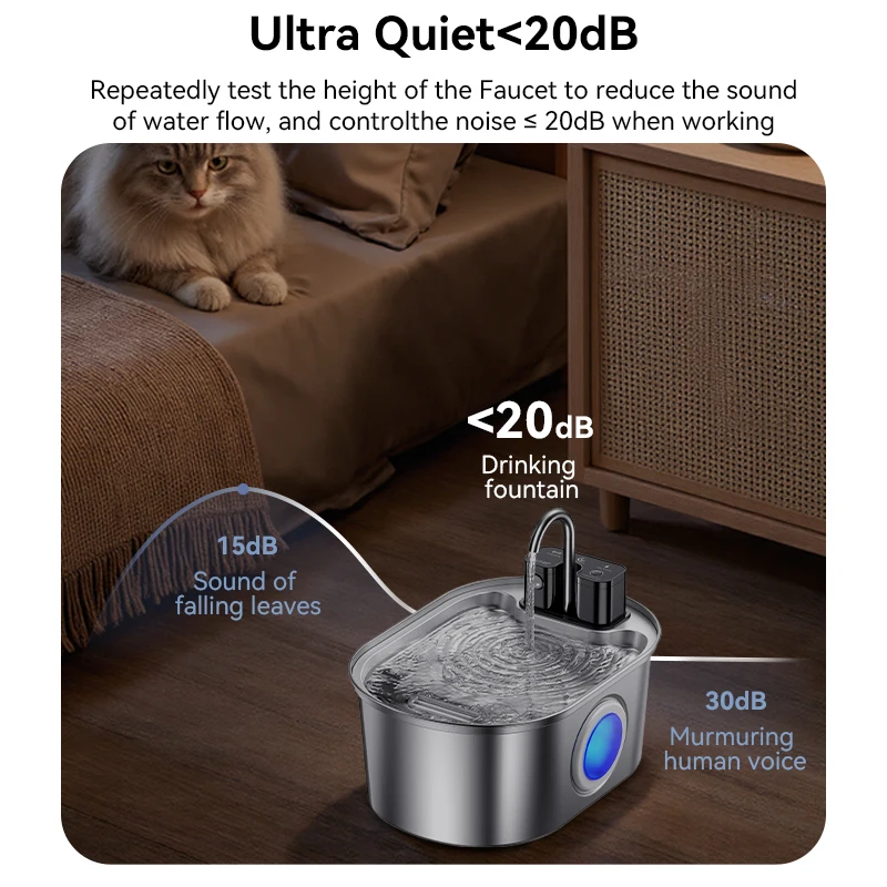 Bomba de agua ROJECO para fuente de agua inalámbrica de acero inoxidable de 3,2 L para gatos, fuente para beber para mascotas, bomba de agua para reemplazo de bebedero para gatos - imagen 2