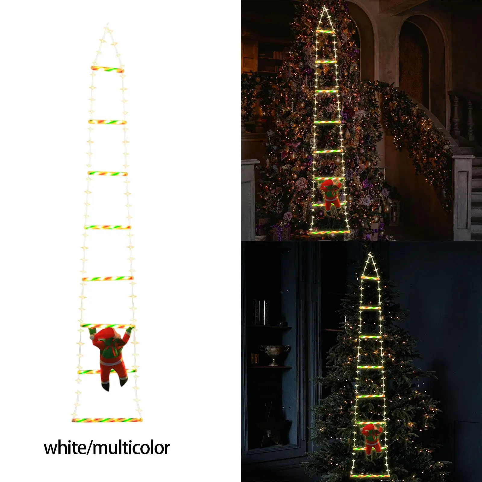 Climbing Santa Claus on Rope Ladder LED Christmas Ornament Christmas Tree Ornament for Festivals Party Living Room Home Window