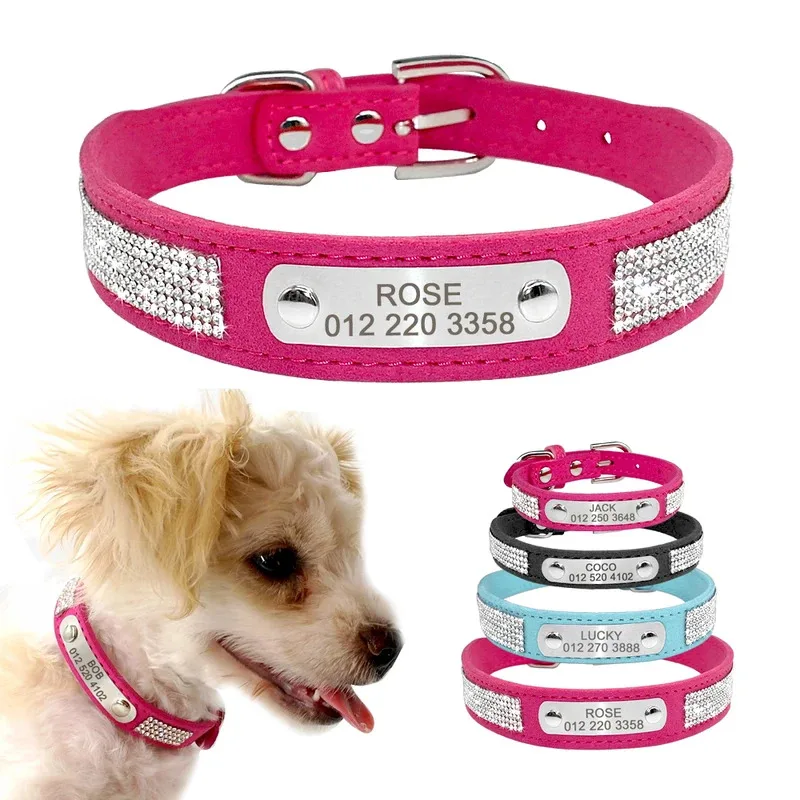 Collar de perro personalizado, collares de cuero para cachorros con etiqueta de nombre personalizada, Collar de gato ajustable para perros pequeños y medianos, 1 ud.