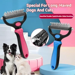 Peine rastrillo anudado de doble cara de acero inoxidable para perros y gatos, aseo seguro y cómodo, desenredante