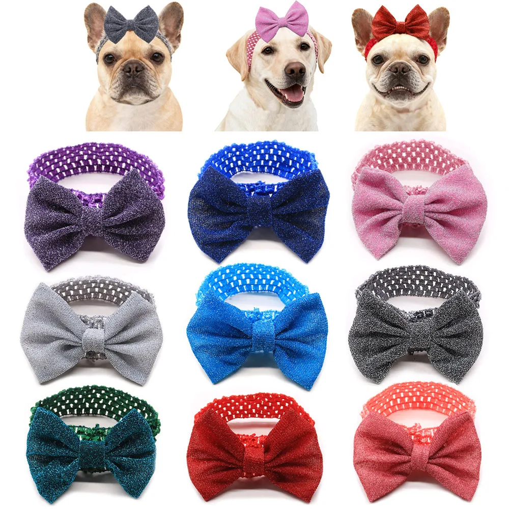 50 Uds. Pajaritas brillantes para perros, banda elástica ajustable, pajarita para perros pequeños, medianos y grandes, diadema para perros, mascotas, suministros para el cuidado de mascotas