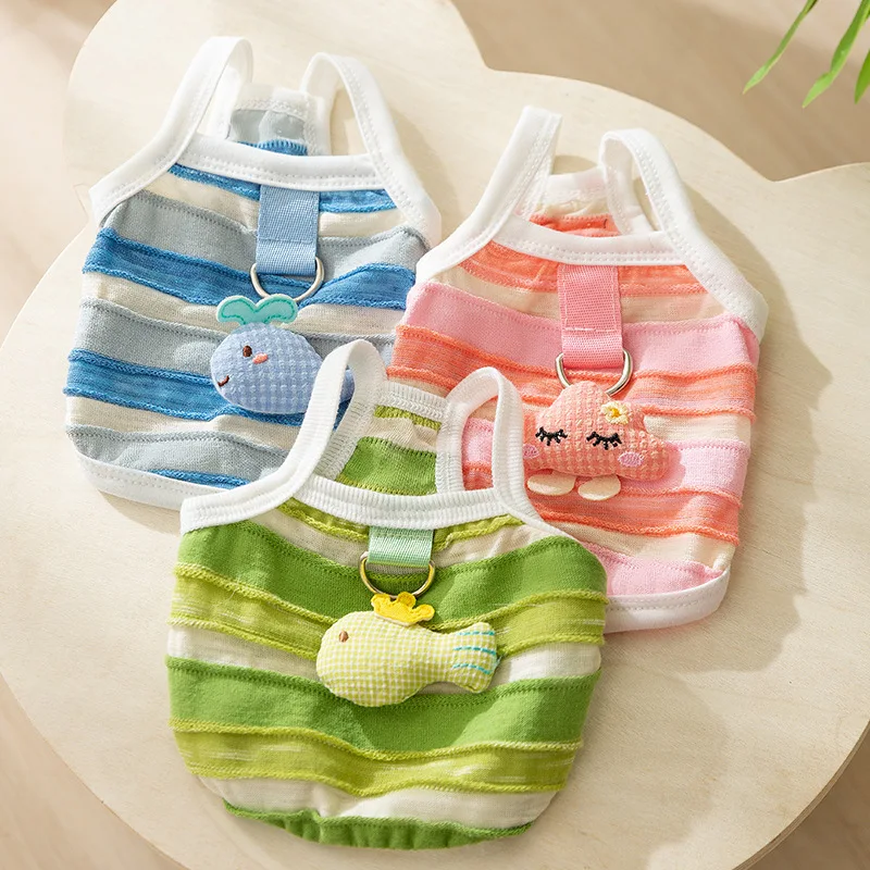 Camisola a rayas para primavera/verano para mascotas, camisola fina de dos pies, ropa transpirable para gatos y mascotas, chaleco refrescante para perros y cachorros