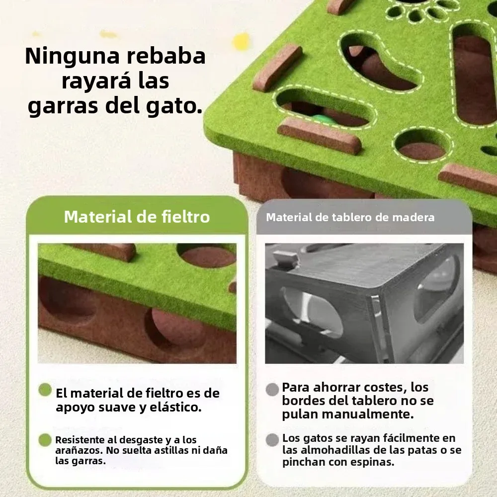 Diy mascota gato rompecabezas laberinto agujeros juguetes caja de fieltro con campana bola gatito juguetes interactivos divertido combinación conjunto suministros para gatos - imagen 2