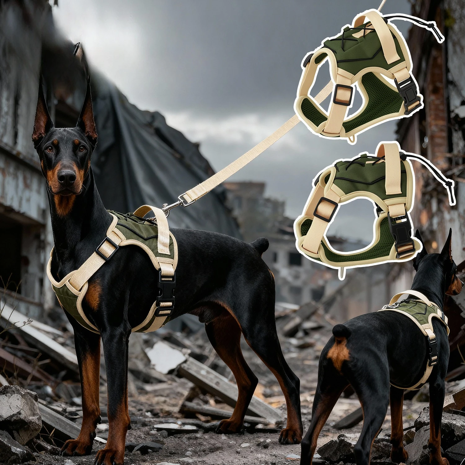 Arnés táctico para perros grandes con asa y antitirones ajustable - imagen 3