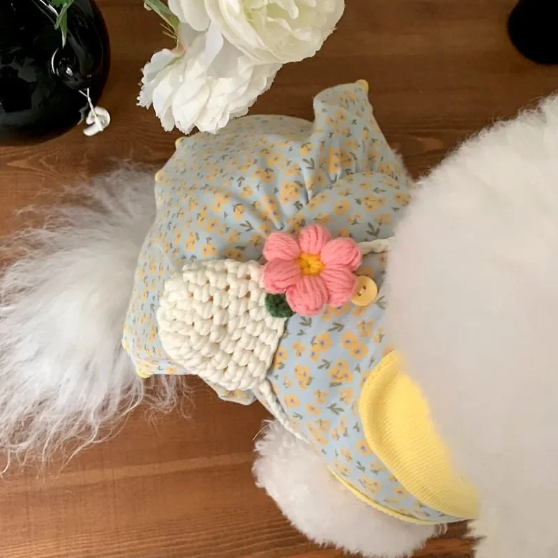 Ropa sin solapa para perros, falda de verano para cachorros, ropa para perros pequeños, vestido Floral de peluche, jersey de Bichon Frise, ropa para perros femeninos - imagen 3