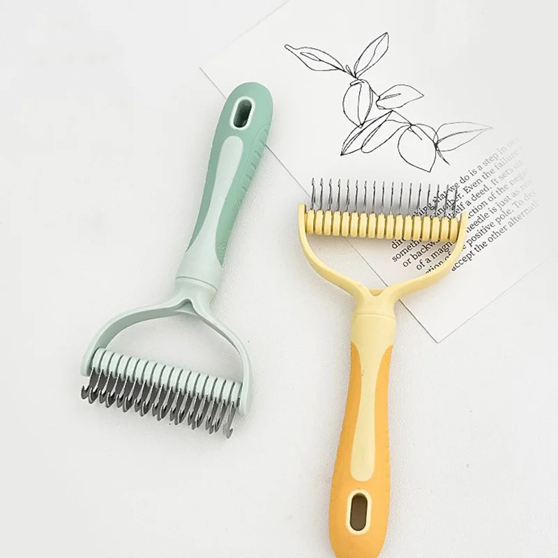 Removedor de pelo de mascotas de doble cara, cepillo para quitar el pelo de perros, peine anudado para cachorros, cepillo para el pelo para gatos, suministros de aseo para mascotas
