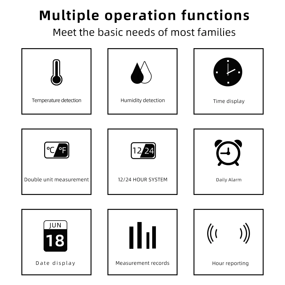 Medidor electrónico de temperatura y humedad, pantalla LCD, reloj, alarma, termómetro multifunción de 12/24 horas, higrómetro para el hogar y la Oficina - imagen 2