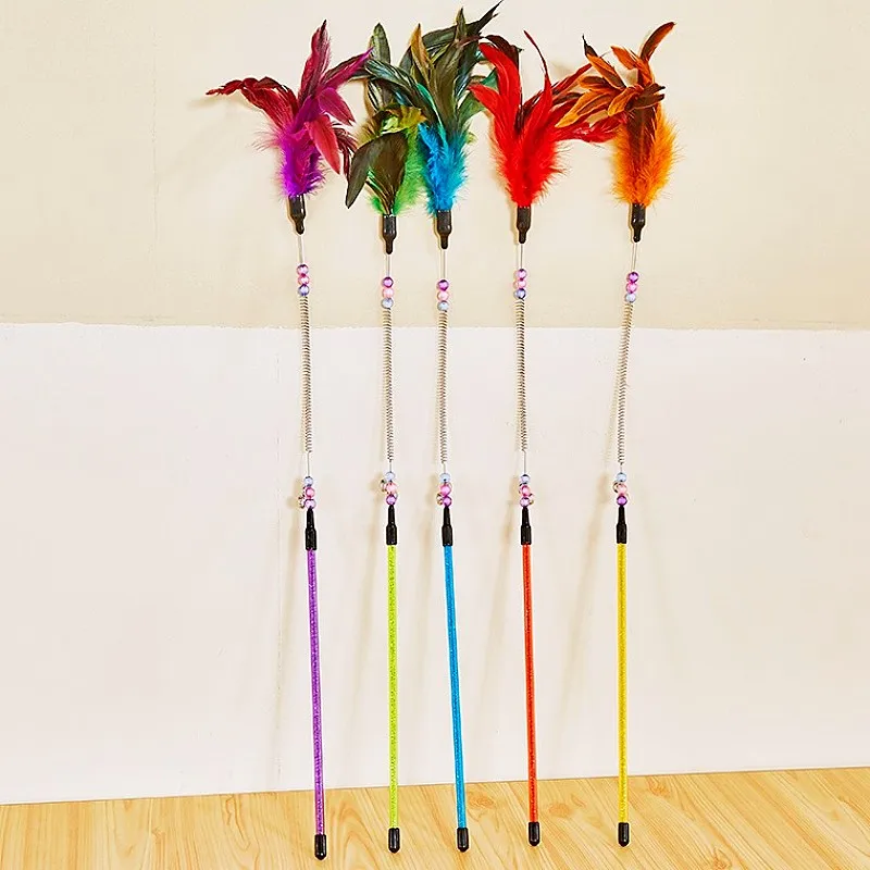 Cat Toy Feather Cats Sticks Teaser Cat Toys Interactive Spring Handle Kitten Toys with Bell Training Cats Stick Toy Pet Supplies - imagen 4