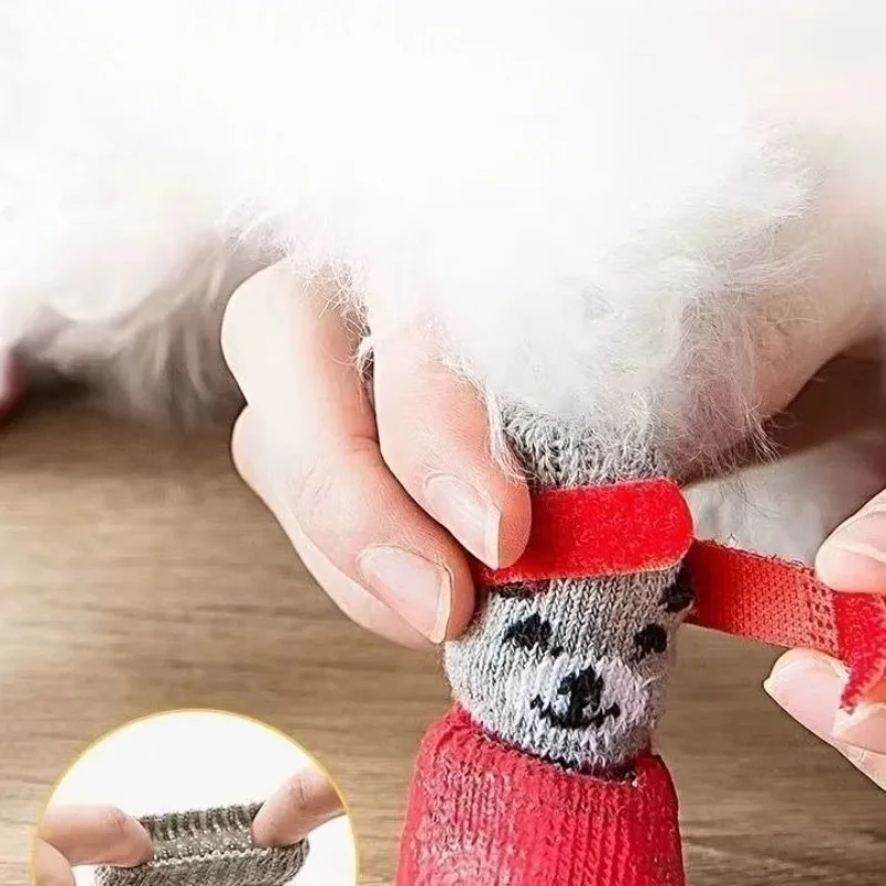 Calcetines para perros, calcetines cálidos de punto para gatos y perros, zapatos impermeables para gatos, cubiertas para pies a prueba de arañazos, pies antiescaldaduras, calcetines para mascotas de peluche - imagen 3