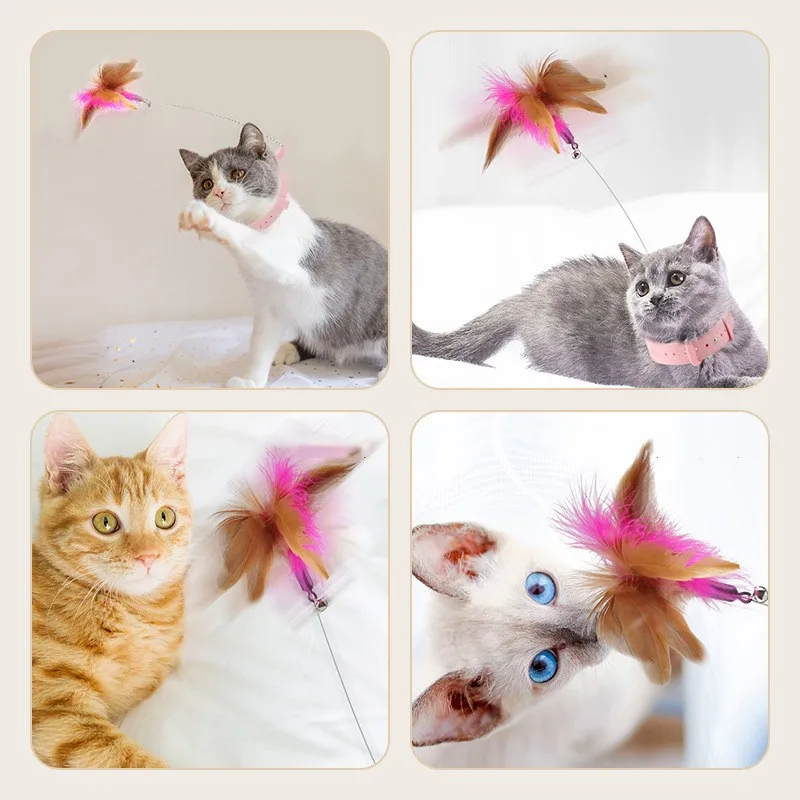 Juguetes interactivos para gatos, divertido palo de rompecabezas de plumas con campana, Collar para mascotas, gatito, varita de juguete, juguetes de entrenamiento para gatos, suministros - imagen 3