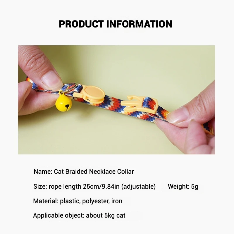 Collar trenzado para gatos, Collar para mascotas con campana, hebilla separable, Collar de campana suave ajustable para gatos, suministros para mascotas - imagen 5