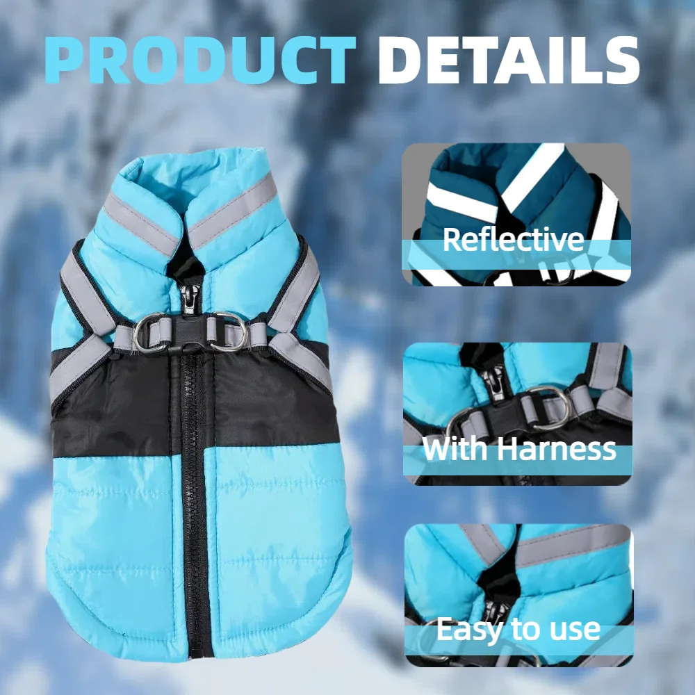 Ropa cálida de invierno para perros pequeños y medianos, chaqueta a prueba de viento para mascotas con arnés reflectante, abrigo para exteriores, Yorkshire, Chihuahua - imagen 2