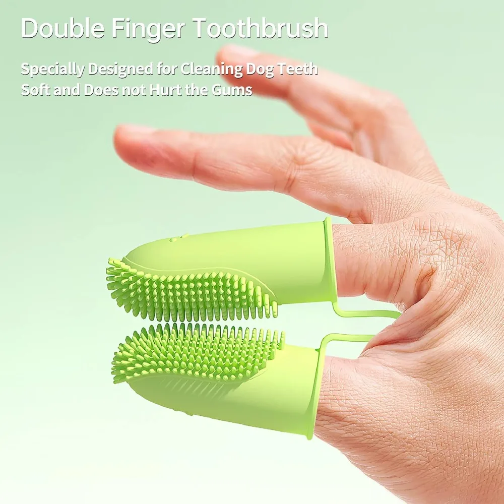 Pet Toothbrush Finger Toothbrush Kit for Easy Teeth Cleaning Double-Finger Toothbrush Dental Care for Puppies Cats and Small Pet - imagen 5