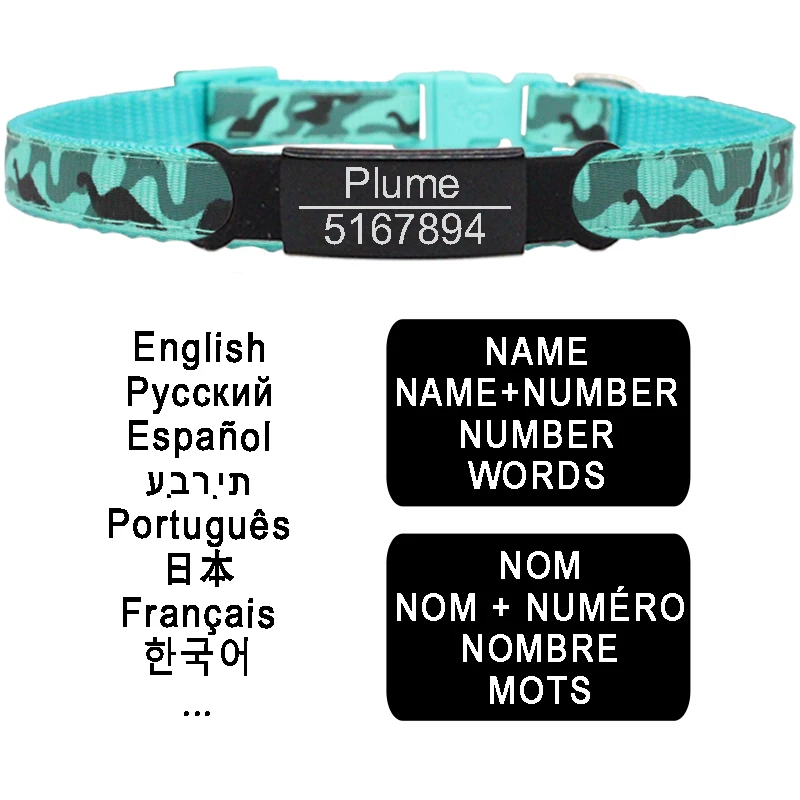 Collar de perro con identificación personalizado, grabado personalizado, estampado de camuflaje, perro pequeño y mediano, bonito, ajustable para cachorro, Collar para mascota - imagen 4