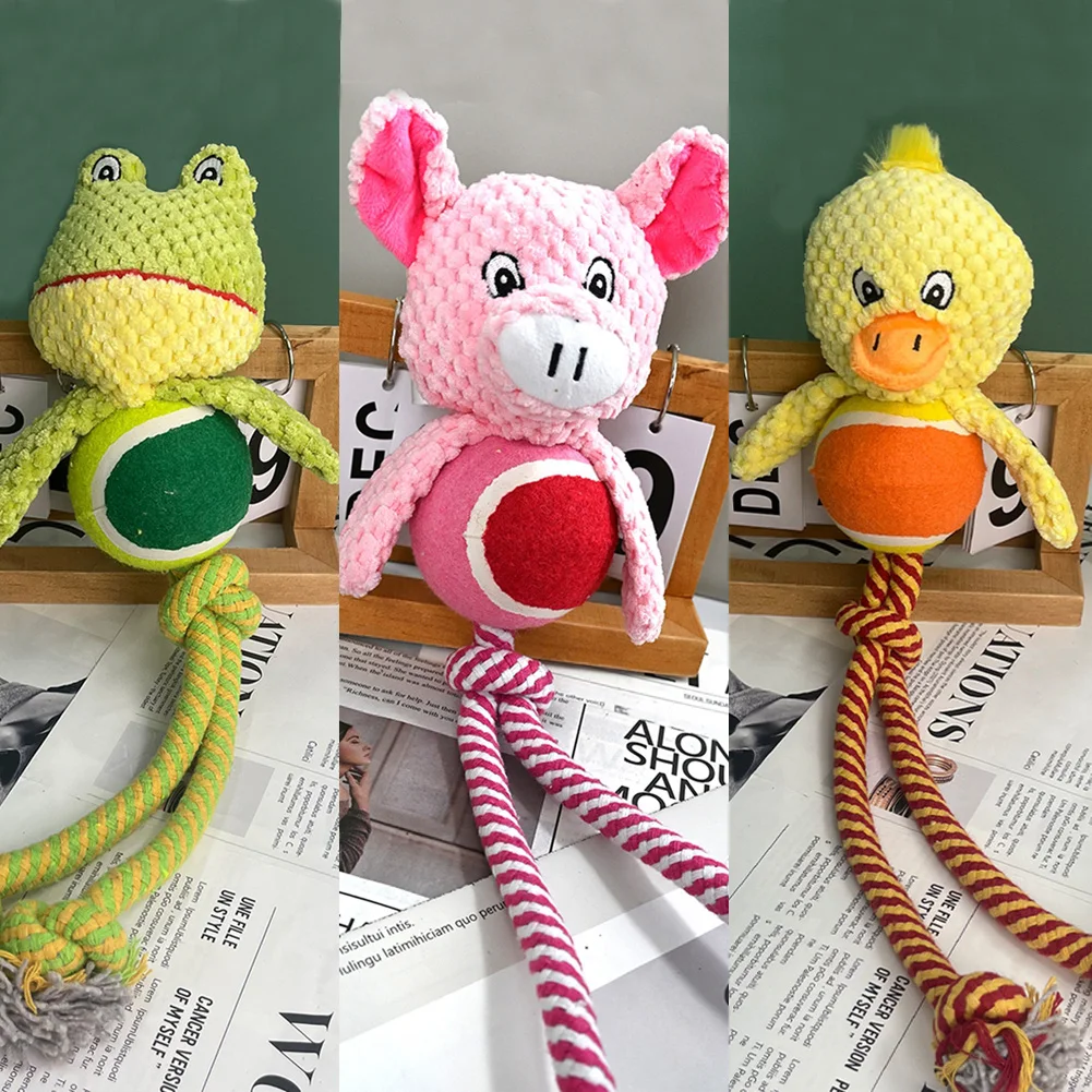 Juguetes para perros, bonito cerdo de peluche, pato con patas de cuerda, juguete de limpieza de dientes para perros pequeños y medianos, juguete para masticar para entrenar y jugar