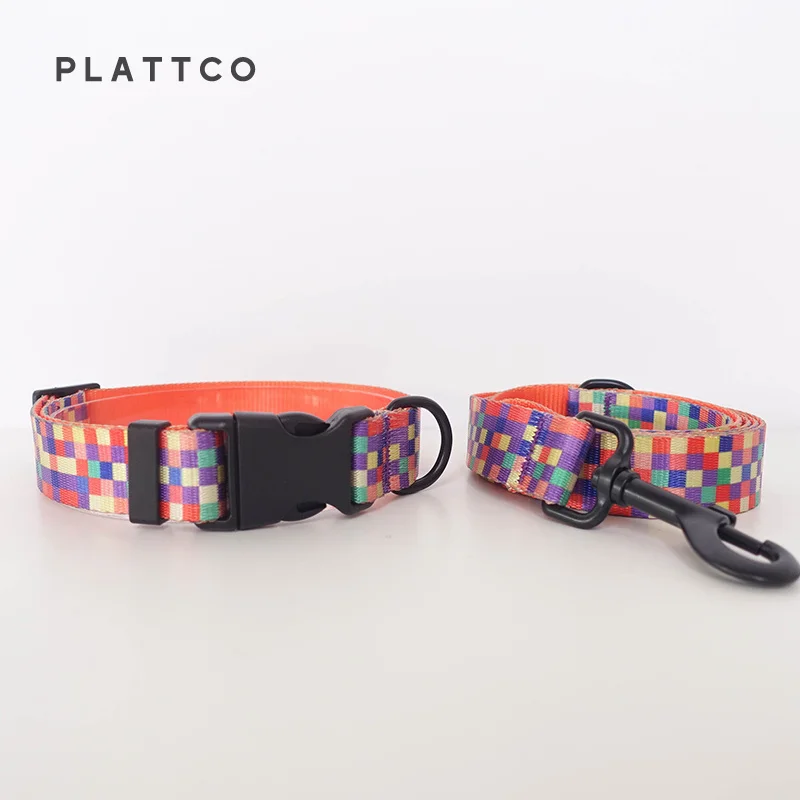 PLATTCO-collar a cuadros de neón para perros grandes, medianos y pequeños, con hebilla de plástico y aleación de zinc adecuada, 5 tamaños, PDC308 - imagen 5