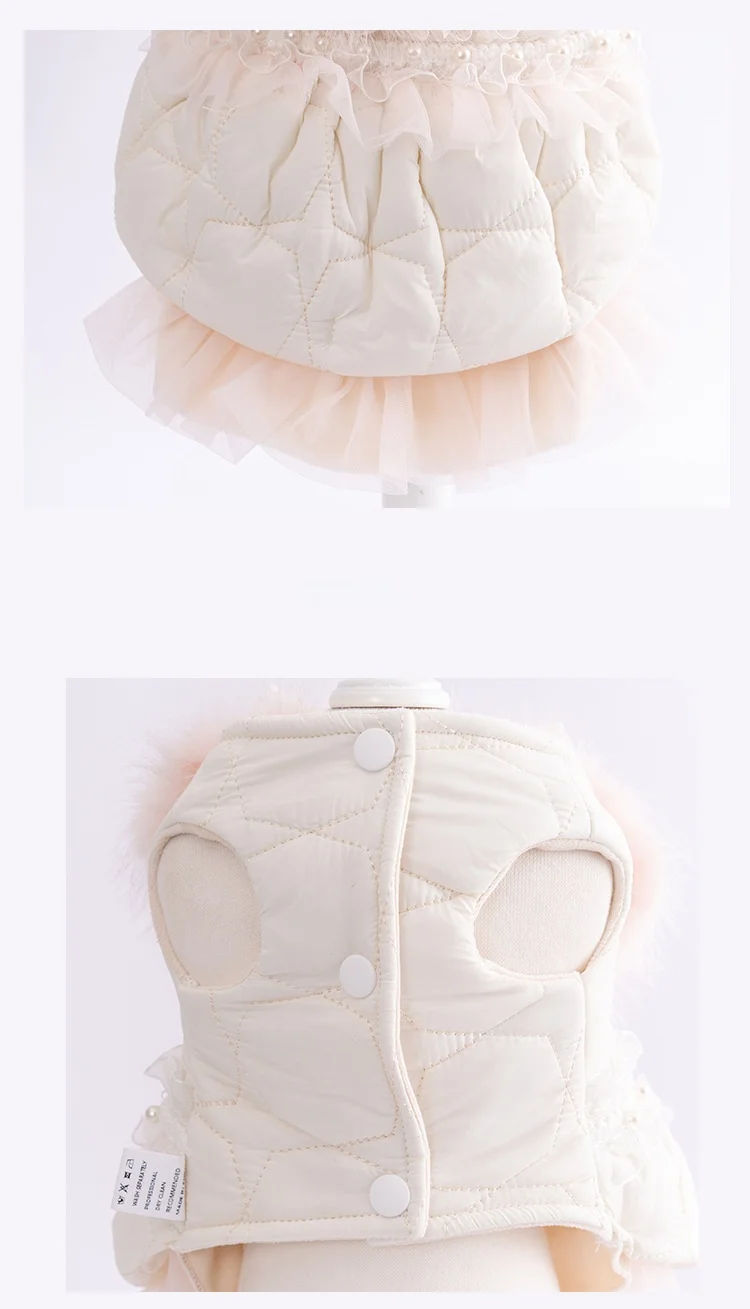 Abrigo lolita de encaje para perros pequeños, chaqueta rosa cálida de piel sintética de felpa, Abrigo acolchado de algodón con lazo para perros, ropa a prueba de viento - imagen 5