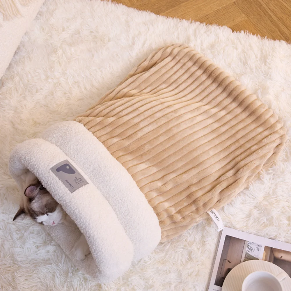 Saco de dormir para cama de cueva para gatos y perros, nido de sarro cerrado para gatitos y mascotas pequeñas, cueva oculta acogedora y cálida, sueño suave para mascotas - imagen 5