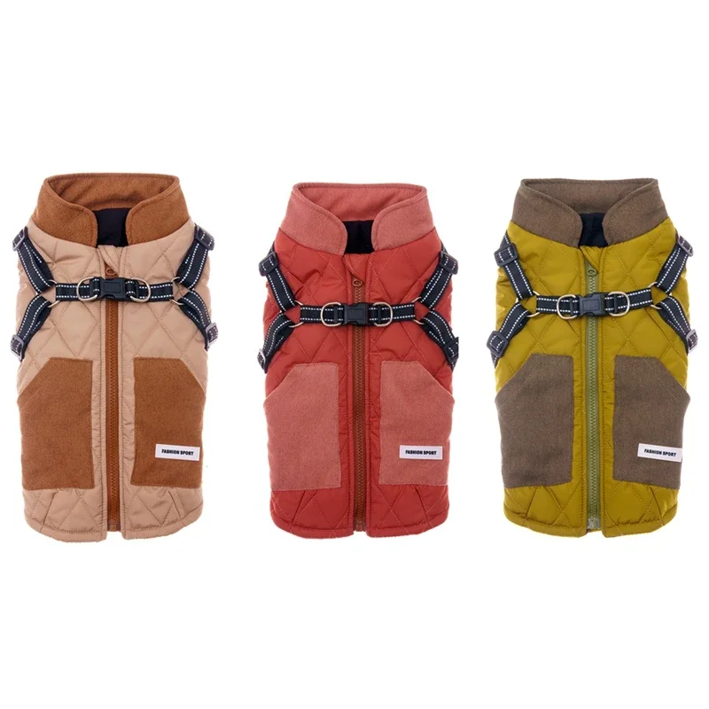Chaqueta cálida impermeable para perros con arnés, ropa de invierno para perros, abrigo de Bulldog Francés, disfraz para mascotas Chihuahua para perros pequeños y medianos