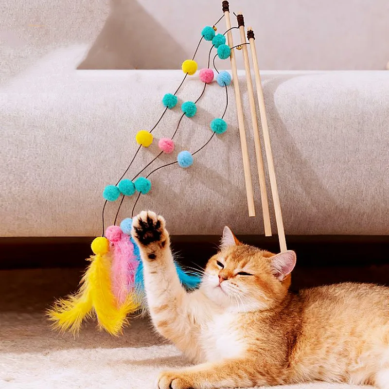 Kit de juguetes interactivos para gatos con bola, plumas y campana - imagen 2