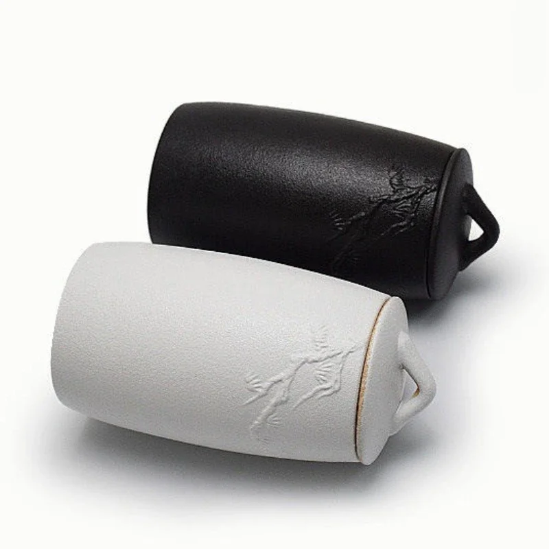 Soporte de cerámica para cenizas funerarias, urna para cremación humana, soporte para cenizas de mascotas, recuerdo, ataúd de urnas, blanco y negro - imagen 5