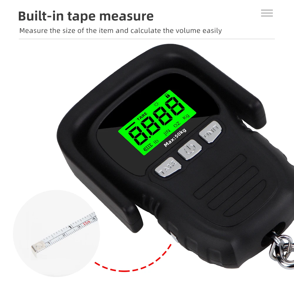 Gancho colgante portátil de 50kg/5g, báscula Digital con pantalla LCD retroiluminada para pesca, viaje, pesaje electrónico KG/OZ/TEMP - imagen 4