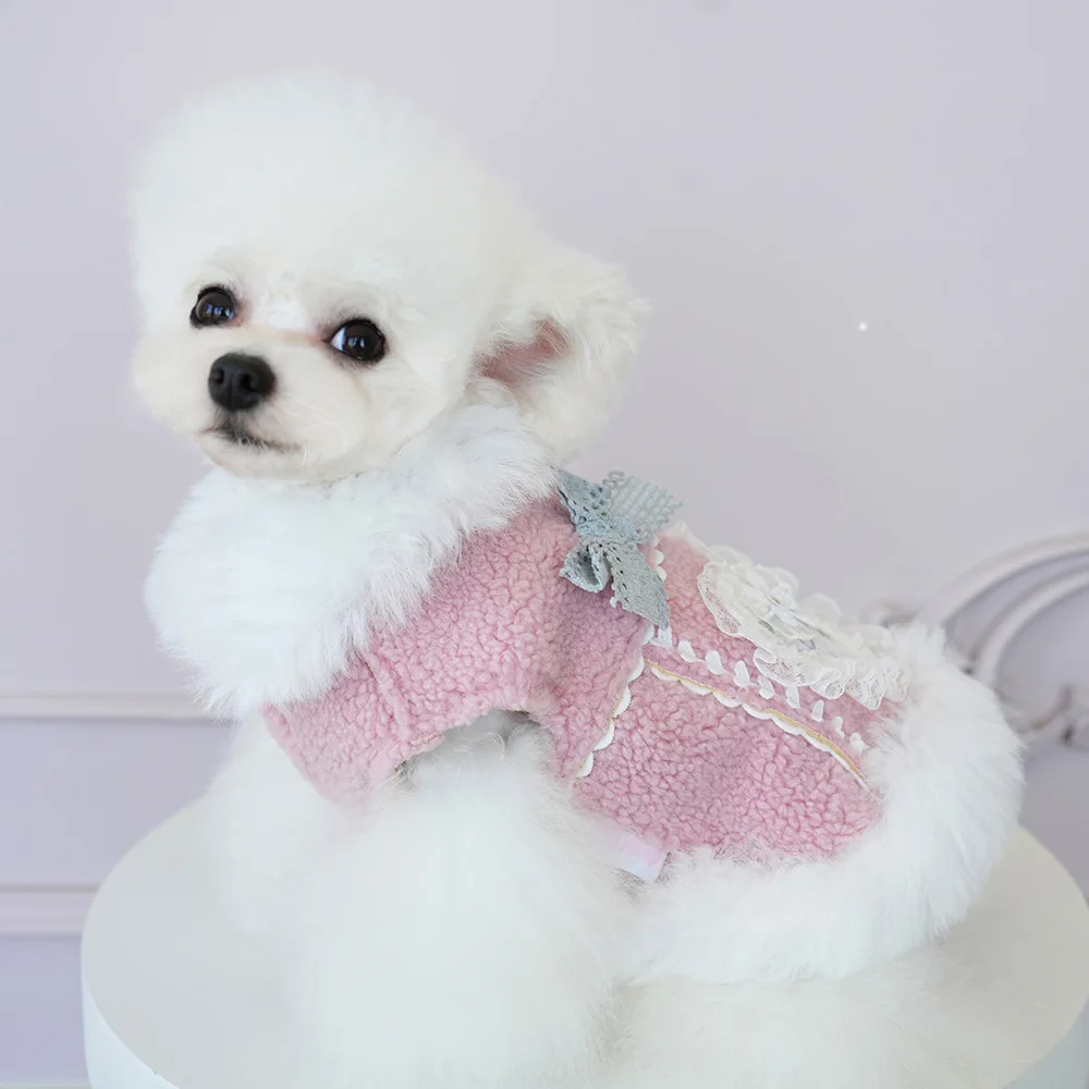 Chaqueta con cuello de felpa para mascotas, chaqueta de pana en forma de corazón de princesa, ropa para cachorros, ropa para perros pequeños, otoño e invierno - imagen 3