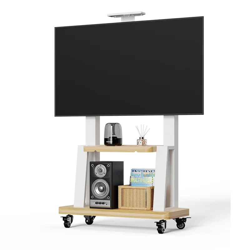Carro de TV móvil para pantallas de 32-75 pulgadas, soporte de TV de piso rodante móvil con rueda de bloqueo de estante, altura ajustable y resistente - imagen 2