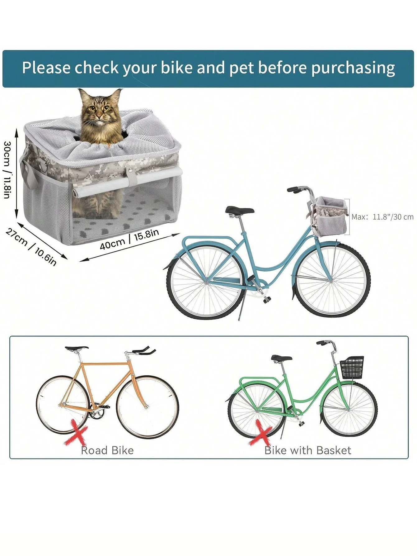 Cesta para bicicleta para perros, cesta para perros para mascotas pequeñas y medianas con malla transpirable, cesta para bicicleta extraíble, cesta para bicicleta con manillar delantero - imagen 2