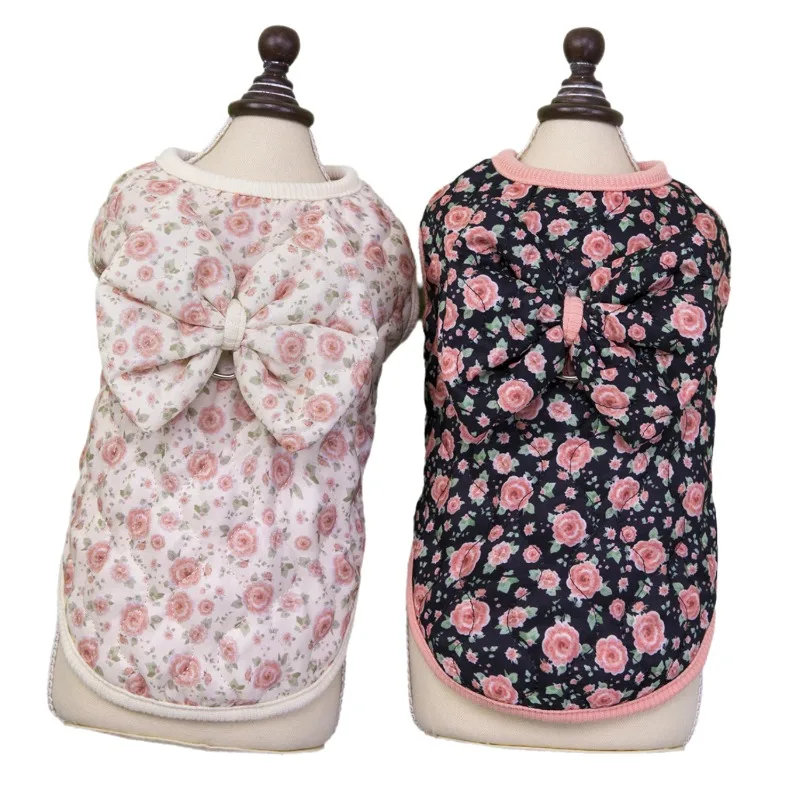 Ins Bow-Chaleco Floral de invierno para mascotas, abrigo cálido con lazo para perros pequeños y gatos, camiseta sin mangas para otoño/invierno, ropa para perros pequeños, ropa para cachorros - imagen 5