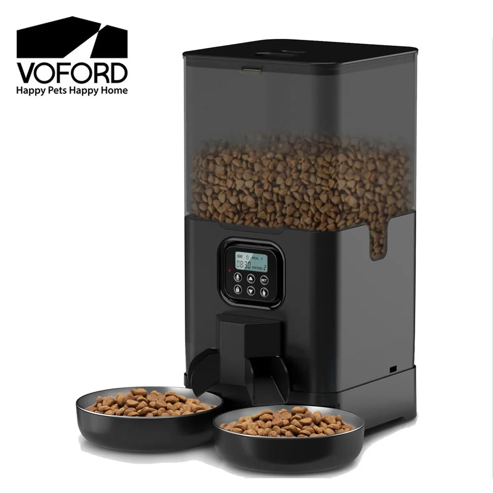 Comedero automático para mascotas de 6L, comedero doble para mascotas con 2 tazones de acero inoxidable, máquina de comida lenta, comederos para gatos temporizados con función de memoria