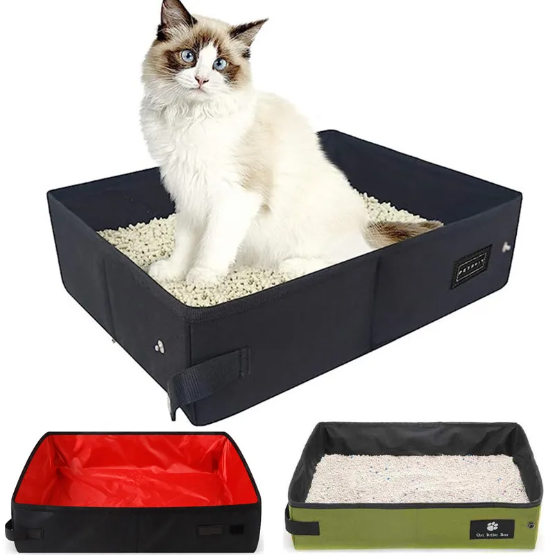Caja de arena plegable portátil para mascotas, inodoro impermeable de tela Oxford para viajes, plegable, arena para gatos